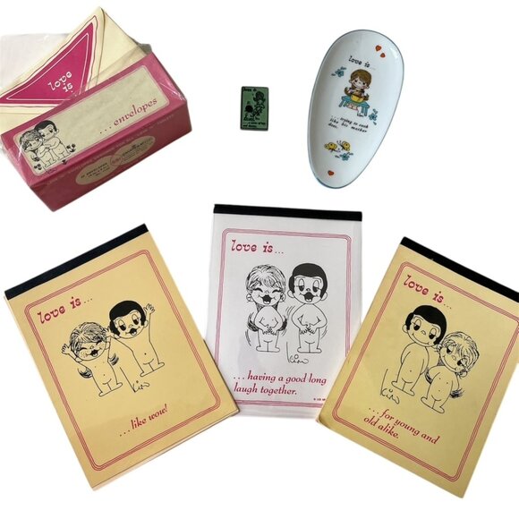 1972 Lot of LOVE IS... by Kim Casali Dish, Envelopes, Fridge Magnet, Notepads - Picture 1 of 7